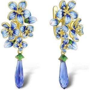 Women Blue Santuzza Sterling Silver Gemstone Enamel Flower Earrings